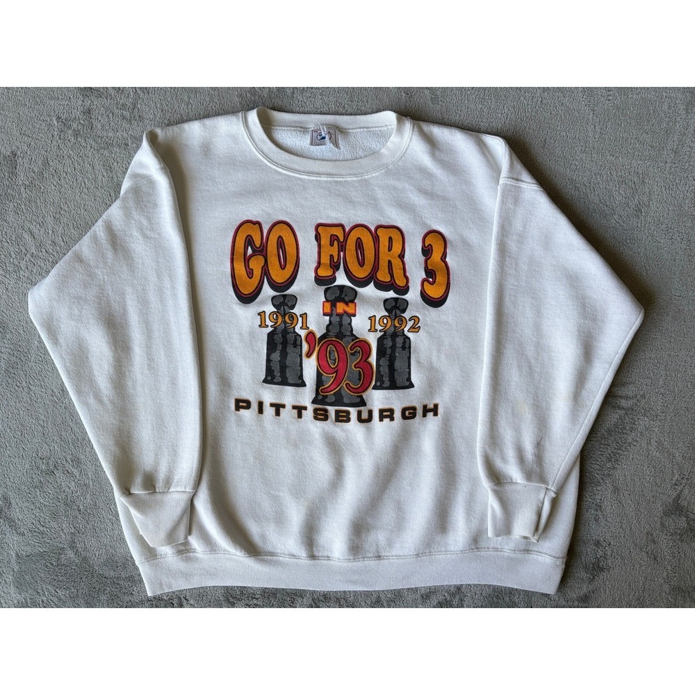 Vintage 90s Pittsburgh Penguins Sweatshirt XXL Go For 3 Stanley Cup Pullover